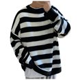 thumbnail image 1 of Fesfesfes Women Sweaters Casual Loose Full-Sleeve O Neck New Trend Striped Sweater Pullover Under $10, 1 of 5