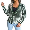 thumbnail image 1 of Fesfesfes Women Sweaters Casual Loose Stripe Splicing Sweater V-neck Knitted Sweater, 1 of 5