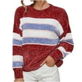 thumbnail image 1 of Fesfesfes Women Sweaters Casual Round Neck Striped Long Sleeve Pullover Sweater Under $10, 1 of 9