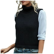 Fesfesfes Women Sweaters Casual Slim Sleeveless Turtleneck Sweater Knitted Pullover Vest Under $10