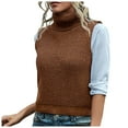 thumbnail image 1 of Fesfesfes Women Sweaters Casual Slim Sleeveless Turtleneck Sweater Knitted Pullover Vest Clothes Sale, 1 of 4