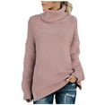 thumbnail image 1 of Fesfesfes Women Sweaters Casual Solid Color Casual Thick Line Long Sleeve Turtleneck Sweater Tops on, 1 of 7