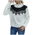 thumbnail image 1 of Fesfesfes Women Sweaters Casual Solid Color High Neck Lace Fashion Long Sleeve Sweater Clothes Sale, 1 of 9