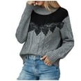 thumbnail image 1 of Fesfesfes Women Sweaters Casual Solid Color High Neck Lace Fashion Long Sleeve Sweater Under $10, 1 of 9