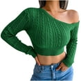 thumbnail image 1 of Fesfesfes Women Sweaters Casual Solid Color Long Sleeve Off Shoulder Knit Sweater Sweater Clothes Sale, 1 of 7