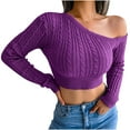 thumbnail image 1 of Fesfesfes Women Sweaters Casual Solid Color Long Sleeve Off Shoulder Knit Sweater Sweater Plus Size $10, 1 of 7