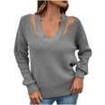 thumbnail image 1 of Fesfesfes Women Sweaters Casual Solid Color Pullover Long Sleeve V-Neck Sweater Plus Size $10, 1 of 9