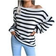 thumbnail image 1 of Fesfesfes Women Sweaters Casual Stripes Casual Loose Long Sleeve Sweater Short Tops on, 1 of 5