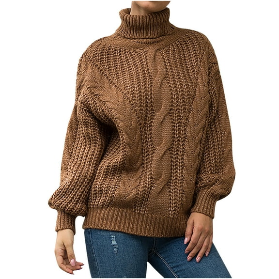 Fesfesfes Women Sweaters Casual Turtleneck Pullover Long Sleeve Solid Loose Knitted Sweater Tops Plus Size $10
