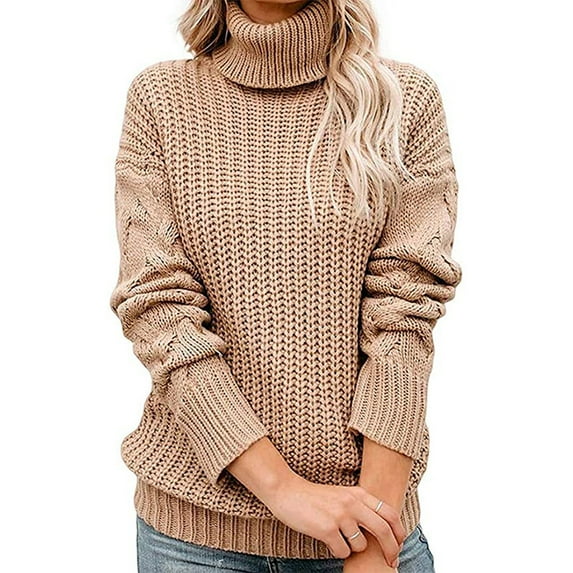 Fesfesfes Women Sweaters Casual Turtleneck Pullover Tops Winter Warm Solid Color Long Sleeve Sweater Tops or