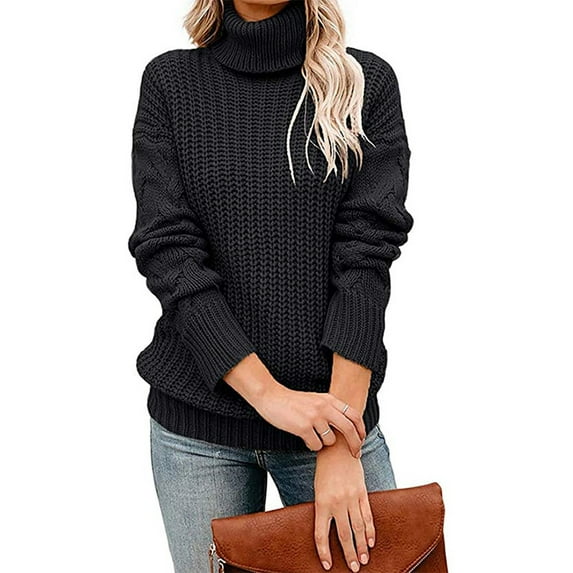 Fesfesfes Women Sweaters Casual Turtleneck Pullover Tops Winter Warm Solid Color Long Sleeve Sweater Tops or
