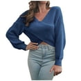 thumbnail image 1 of Fesfesfes Women Sweaters Cropped Top Casual V-Neck Loose Solid Long Sleeve Navel Tops Women Sweaters Blouse Tops on, 1 of 5