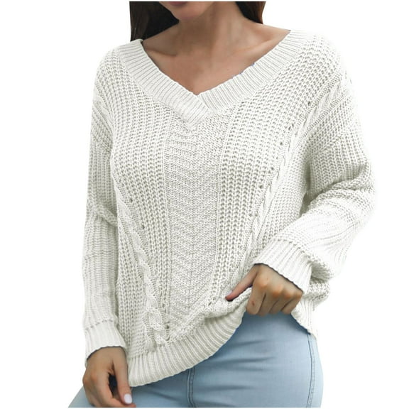 Fesfesfes Women Sweaters Hollow V-neck Sweater Women Sweaters Loose Fall And Winter Long-sleeved European And American Knitted Sweaters New Clothes Sale