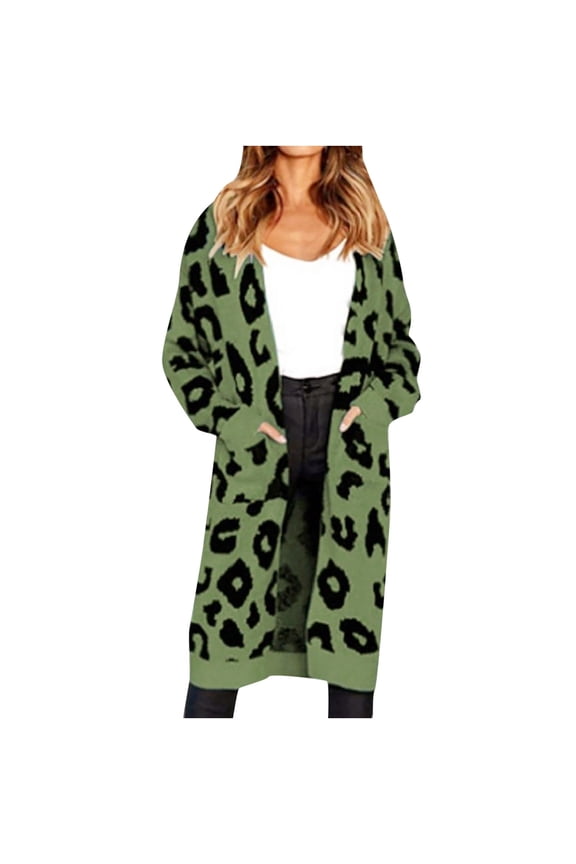 Women Sweaters Long Sleeve Long Cardigan Leopard Printed Robe Tops Ladies Coats Blouse Tops with Pocket Plus Size $10