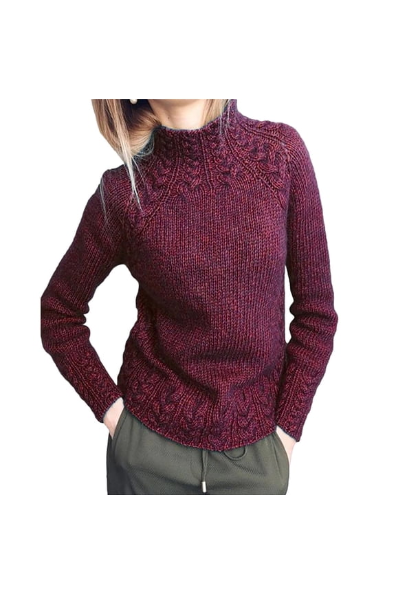 Women Sweaters Long Sleeve Solid Color Mock Neck Sweater Tops Casual Loose Knitted Dressy Sweater Tops Under $10