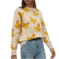 thumbnail image 1 of Fesfesfes Women Sweaters Long Sleeves Round Neck Butterfly Print Loose Tops Blouse Knitted Sweater Clearance Under $10, 1 of 6
