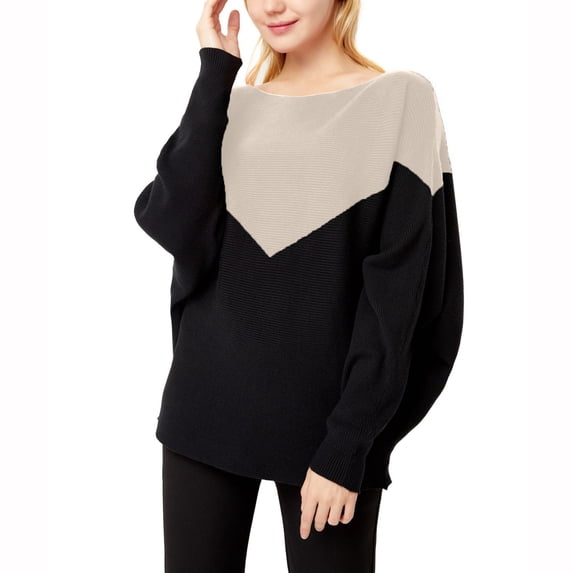 Fesfesfes Women Sweaters Long Sleeves Round Neck Color Block Loose Tops Blouse Thread Knitted Sweater Plus Size $10