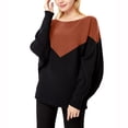 thumbnail image 1 of Fesfesfes Women Sweaters Long Sleeves Round Neck Color Block Loose Tops Blouse Thread Knitted Sweater or, 1 of 7