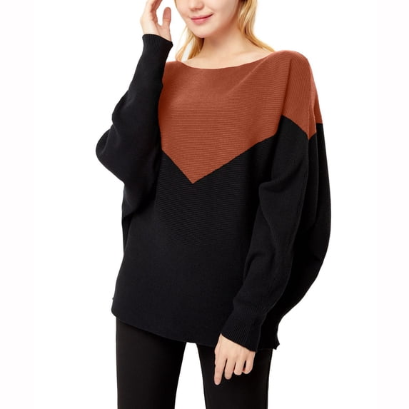 Fesfesfes Women Sweaters Long Sleeves Round Neck Color Block Loose Tops Blouse Thread Knitted Sweater or