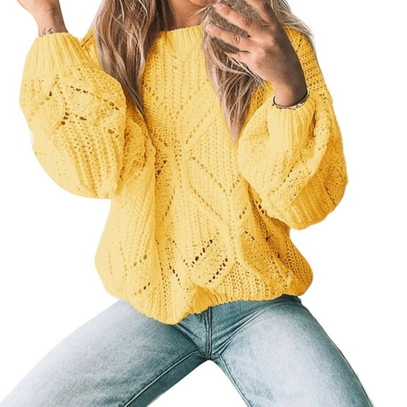 Fesfesfes Women Sweaters O-Neck Feather Hollow Out Sleeve Tops Blouse Sweater