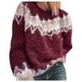 thumbnail image 1 of Fesfesfes Women Sweaters O-Neck Long Sleeve Retro Print Patchwork Knitted Warm Sweater Plus Size $10, 1 of 4