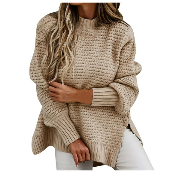 Fesfesfes Women Sweaters O-Neck Loose Casual Solid Fashion Long-Sleeved Knitted Sweater Plus Size $10