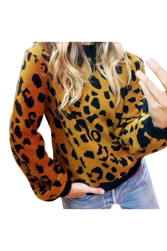 Women Sweaters Pullover Leopard Sweatshirt Long Sleeve Sweater Shirts Tops