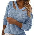 thumbnail image 1 of Fesfesfes Women Sweaters Casual Hollow Out V-Neck Knit Pullover Tops Loose Long Sleeve Sweater Tops Blouse Under $10, 1 of 5