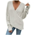 thumbnail image 1 of Fesfesfes Women Sweaters Solid Color Long Sleeve Pullove V-Neck Warp Sweater Tops Clothes Sale, 1 of 9