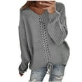 thumbnail image 1 of Fesfesfes Women Sweaters Solid Color Long Sleeve Sweater Casual Loose V-Neck Knitting Sweater Clearance Under $10, 1 of 4