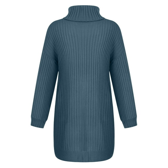 Fesfesfes Women Sweaters Solid Color Long Sleeve Sweater Dress Turtleneck Sweater Pullover Robe Dress