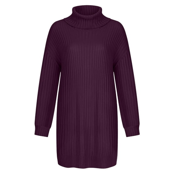 Fesfesfes Women Sweaters Solid Color Long Sleeve Sweater Dress Turtleneck Sweater Pullover Robe Dress Clothes Sale