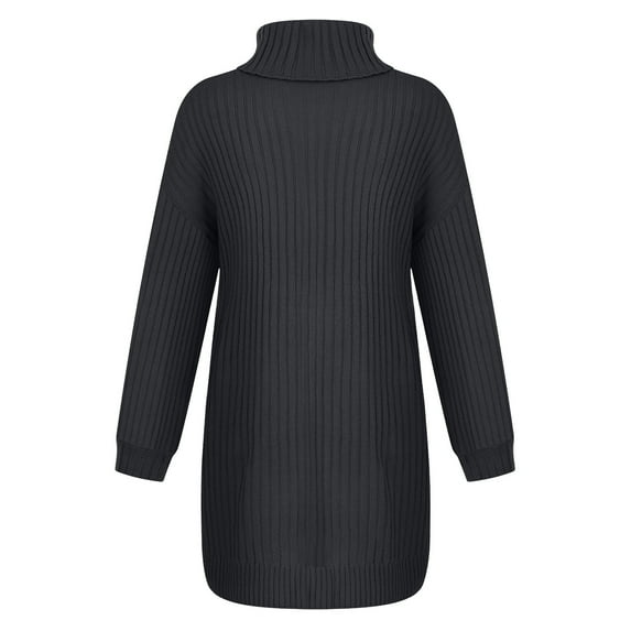 Fesfesfes Women Sweaters Solid Color Long Sleeve Sweater Dress Turtleneck Sweater Pullover Robe Dress or