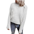 thumbnail image 1 of Fesfesfes Women Sweaters Solid Color Zipper Long Sleeve Pullove Turtleneck Sweater Clothes Sale, 1 of 4