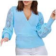 thumbnail image 1 of Fesfesfes Women Sweaters Solid Hollow Long Sleeved V-Neck Casual Pullover Sweater, 1 of 7
