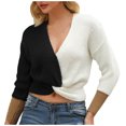 thumbnail image 1 of Fesfesfes Women Sweaters Summer Casual Loose Full-Sleeve Fashion Color Kink V Neck Blouse Under $10, 1 of 5