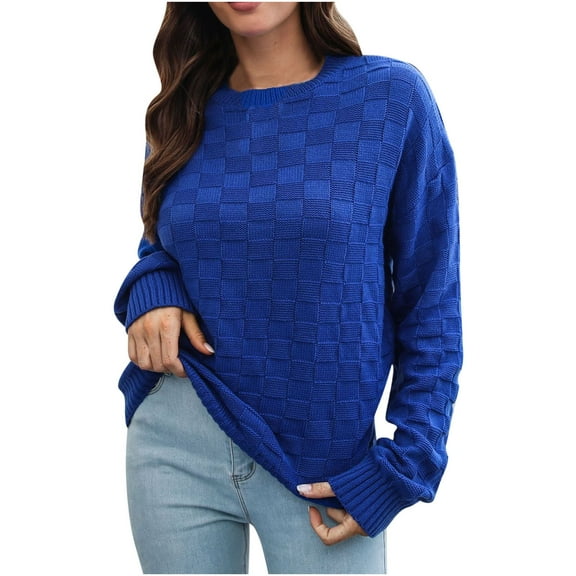 Fesfesfes Women Sweaters Three-dimensional Plaid Sweater Women Sweaters Loose Fall And Winter Long-sleeved Sweater Tops on