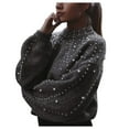 thumbnail image 1 of Fesfesfes Women Sweaters Winter Gray O Neck Long Sleeve Pearl Knitted Sweater Blouse Pullovers or, 1 of 9
