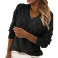 thumbnail image 1 of Fesfesfes Women Sweaters v-Neck Feather Shape Long Sleeve Tops Blouse Sexy Sweater Clothes Sale, 1 of 3