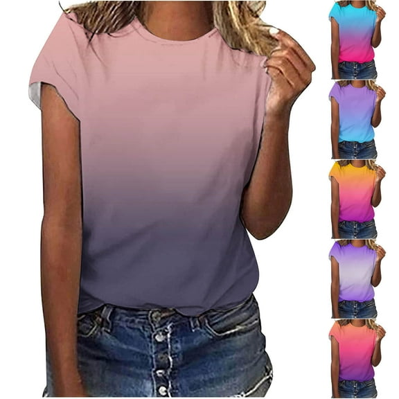 Fesfesfes Women T Shirt Women's Fashion Comfortable Casual Round Neck Short Sleeve Print Top Blouse Womens Basic Tops M(US:6)