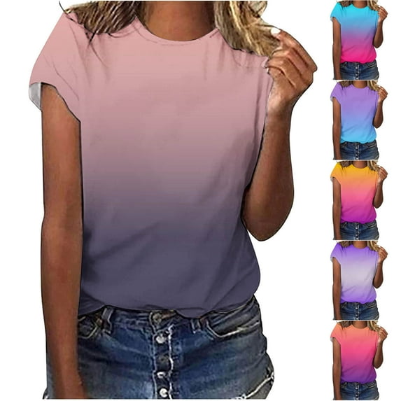 Fesfesfes Women T Shirt Women's Fashion Comfortable Casual Round Neck Short Sleeve Print Top Blouse Womens Basic Tops M(US:6)