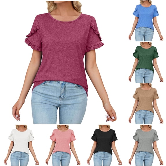 Fesfesfes Women T Shirt Women's Fashion Printed T-shirt 3/4 Sleeves Blouse Round Neck Casual Tops Womens Blouse L(US:8)