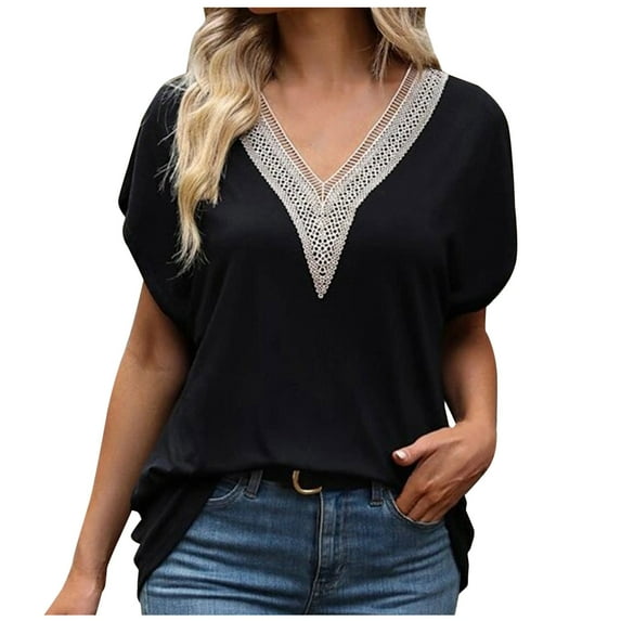 Fesfesfes Women T Shirt Womens Fashion Casual Spring Summer Short Sleeve V-Neck Blouses & Dressy Evening Tops for Women S(US:4)