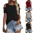 thumbnail image 1 of Fesfesfes Women T Shirts Short Sleeve Tops Casual Solid ColorWide Neck Hollow Out Cold Shoulder Button T-shrit Tops 2XL(US:12), 1 of 9