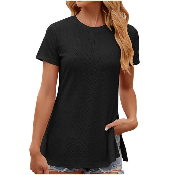 Fesfesfes Women T Shirts Short Sleeve Women's Solid Color Round Neck Short Sleeve T-shirt Loose Tops Comfy Clothes for Women XL(US:10)