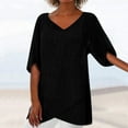 thumbnail image 1 of Fesfesfes Women Tees Fashion Women Casual Short Sleeve V-Neck Cotton Solid Irregular Tops Blouse T Womens XL(US:10), 1 of 6