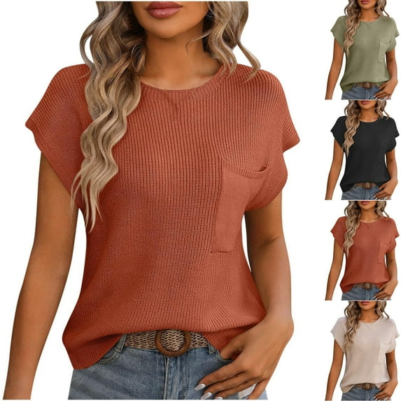 Fesfesfes Women Tees Women's Fashion Solid Round Neck Short Sleeves Casual T-Shirt Top Women Short Sleeve Tops S(US:4)