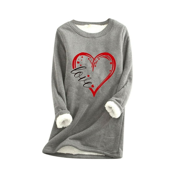 Fesfesfes Women Thick Fleece Long Sleeve Shirt Sweatshirt Velvet Warm Crewneck Pullover Top Gift For Couples