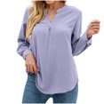 thumbnail image 1 of Fesfesfes Women Tops Casual Solid V-Neck Long Sleeve Loose T-Shirt Fall Blouse Pullover Button Tops, 1 of 8