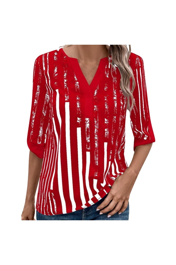 Women Tops Ladies Casual Summer New Dual-patch Collision Color Elbow Length Sleeve Shirt Women Tops Short-sleeved V-neck Tops / Shirts Gym Tops M(US:6)